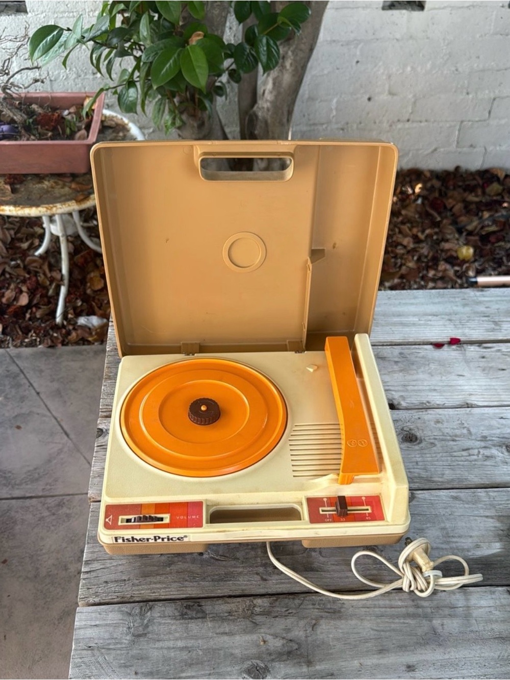 Vintage Fisher-Price Orange & Cream Portable Turntable Player